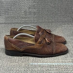 Miguel Angel Mens 10 M Brown Woven Leather Tassel Loafers Made in Spain Vintage